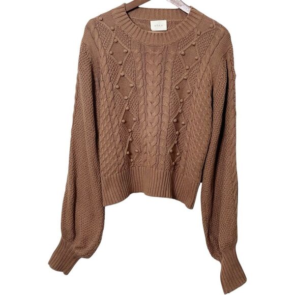 Doen Lulu Sweater Size Medium Brown Pom Pom Knit Organic Cotton Cottagecore - Picture 2 of 10